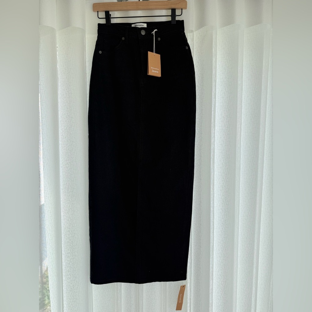 NWT Reformation Black Denim Maxi Skirt